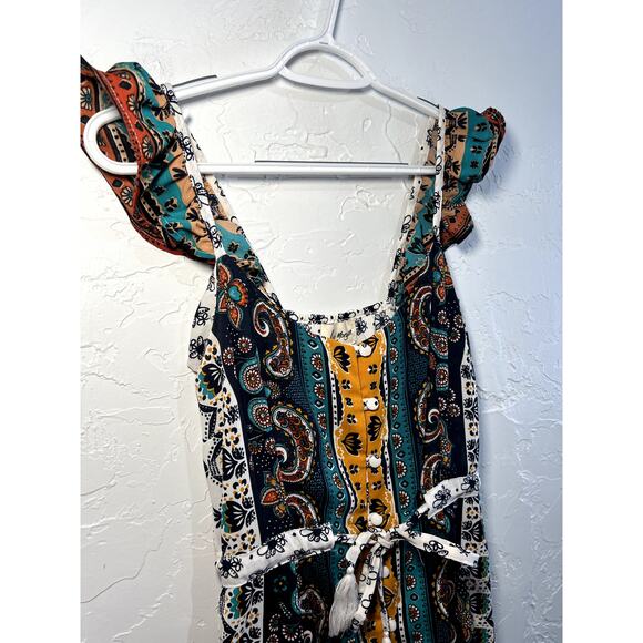 Lexi Morgan paisley floral patchwork ruffle button down maxi dress bohemian - Picture 2 of 7